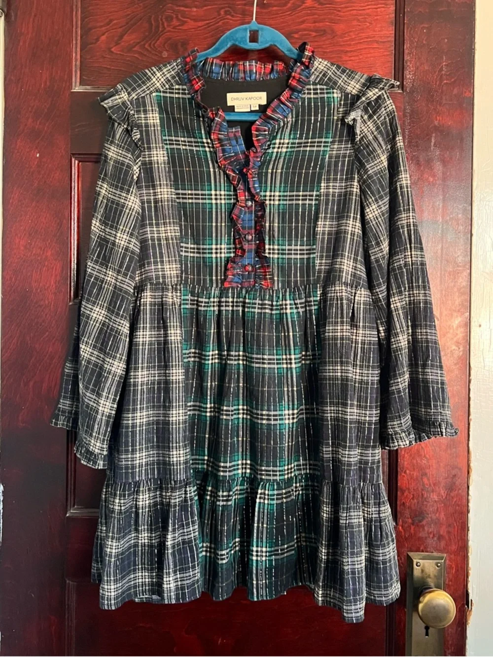 Anthropologie Dhruv Kapoor Ariana Plaid Ruffled Mini Dress size Small